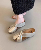 Champagne Faux Leather Wedge Heels Slide Sandals