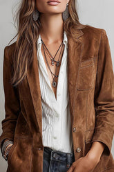 Suede Lapel Long-sleeved Casual Button-down Jacket