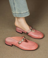 Pink Splicing Cowhide Leather Slide Sandals