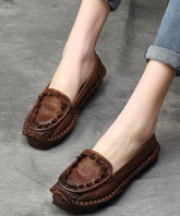 Coffee Flat Shoes For Splicing Cowhide Leather Vintage