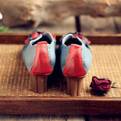 Cozy Flowers Leather Handmade Chunky Heels Comfy Shoes