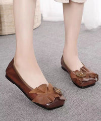 Red Flat Shoes For Cowhide Leather Boho Splicing Floral