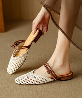 Bohemian Beige Woven Hollow Out Breathable Slide Sandals