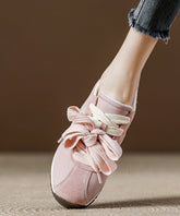 Pink Suede Lace Up Splicing Casual Flat Shoes