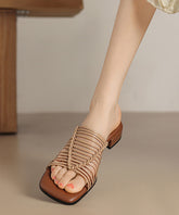 French Apricot Splicing Faux Leather Slide Sandals Peep Toe