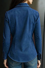 Suede Long-sleeved Button-down Casual Shirt