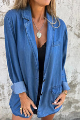 Lapel Casual Loose Long Sleeve Denim Jacket