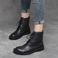 Cozy Leather Flats Lace Up British Style Boots
