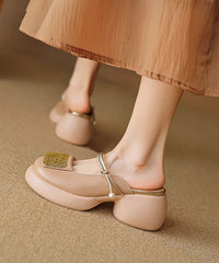 Apricot Chunky Heel Faux Leather Splicing New Slide Sandals