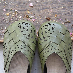 Hollow Out Plait Linen Insole Leather Flats Casual Shoes