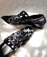 Black Cowhide Leather Hollow Out Loafer Shoes Splicing