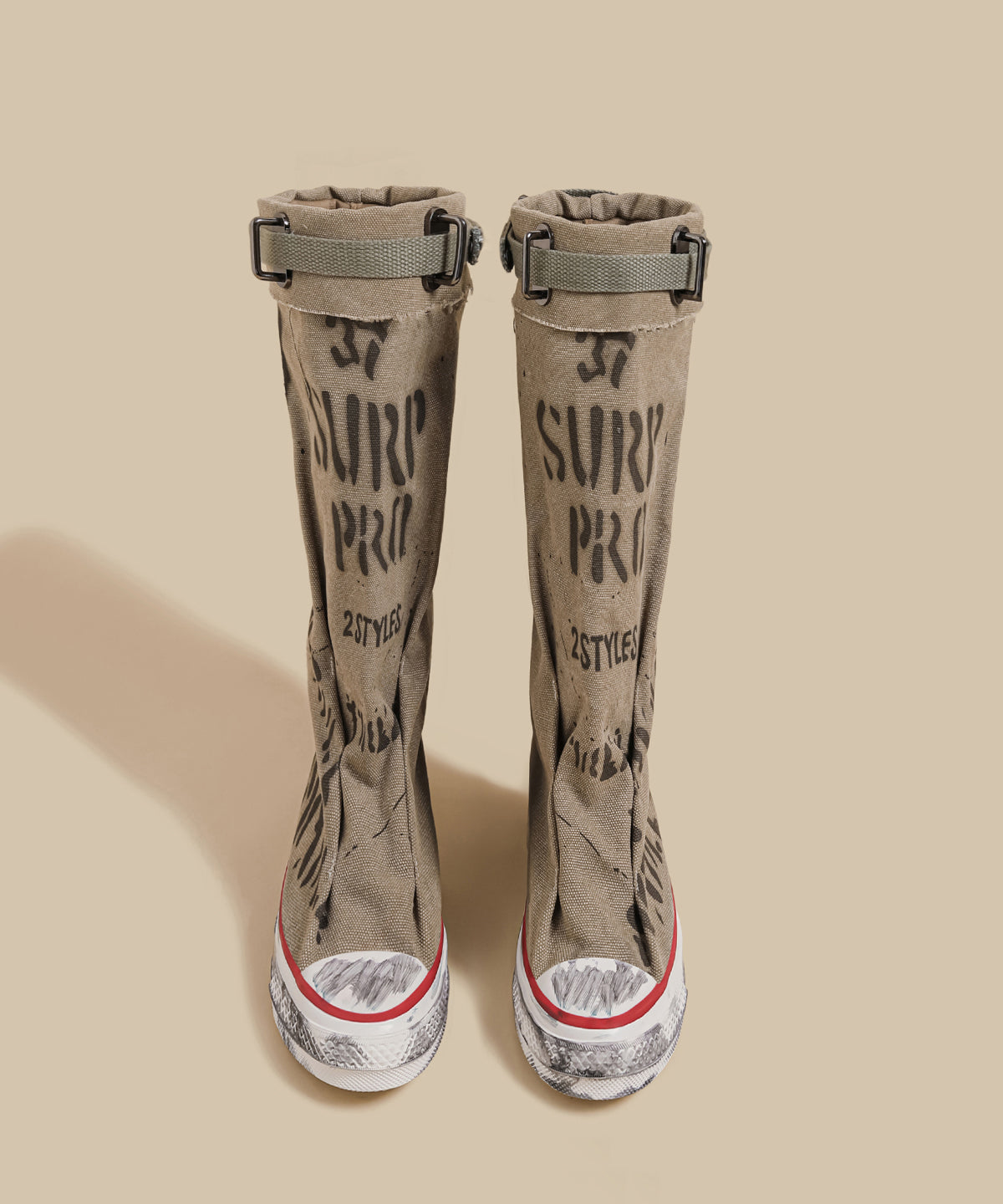 Khaki Canvas Graffiti Splicing Casual Boots