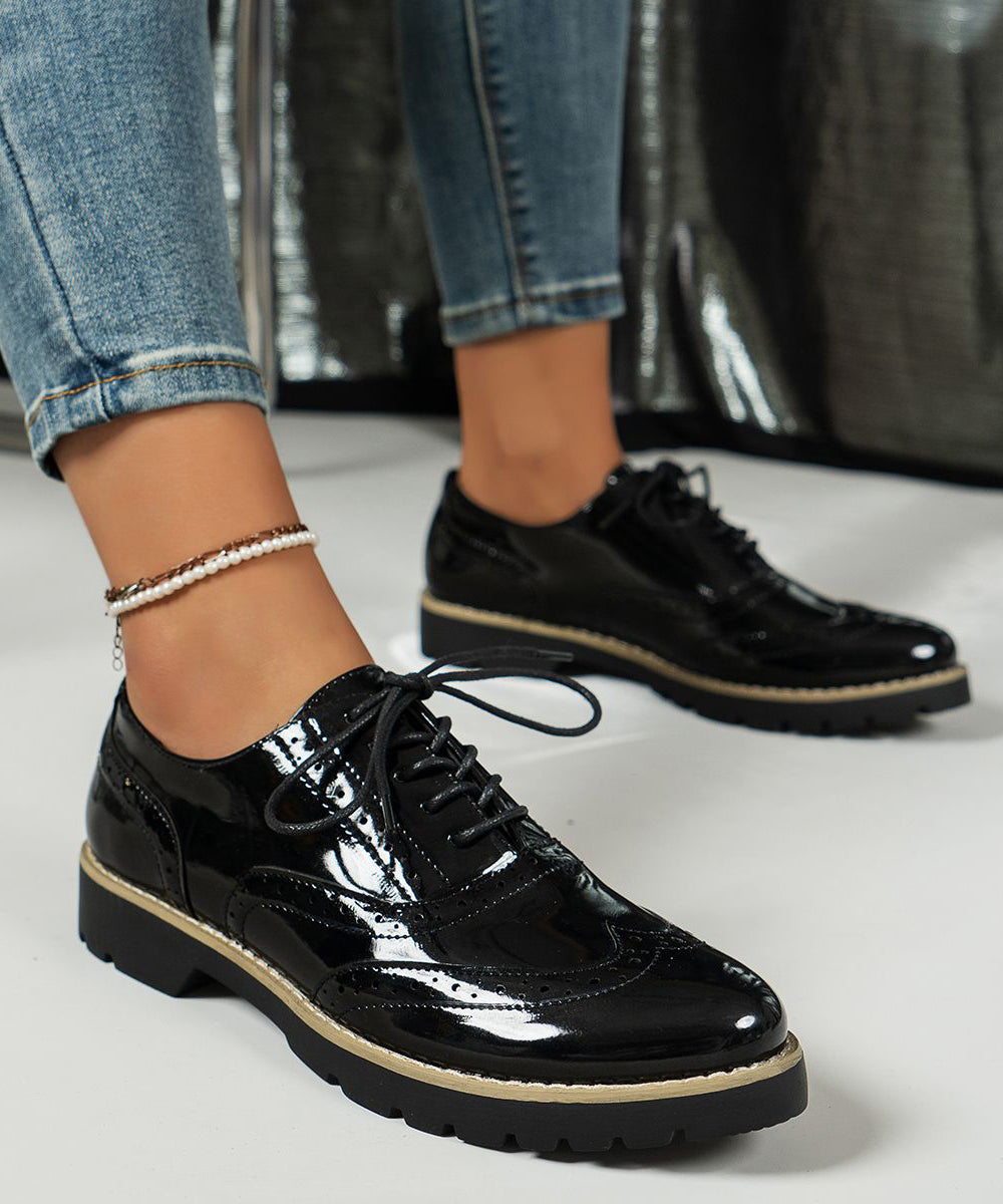 New Red Hollow Out Lace Up Faux Leather Flats Shoes