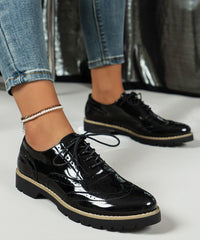 Red Hollow Out Lace Up Faux Leather Flats Shoes