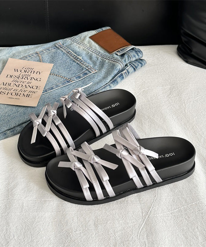 Versatile Silver Bow Platform Slide Sandals