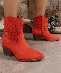 Vintage Green Hollow Out Zippered Suede Chunky Boots