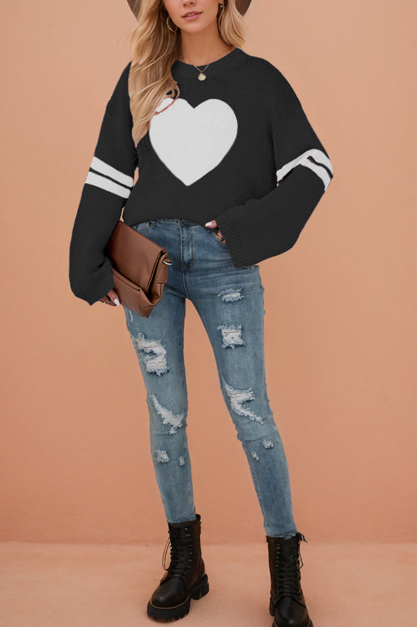 Heart-shaped Jacquard Long-sleeved Loose Knit Sweater