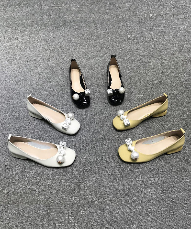 Chic Comfy Bow Splicing Flats Yellow Cowhide Leather