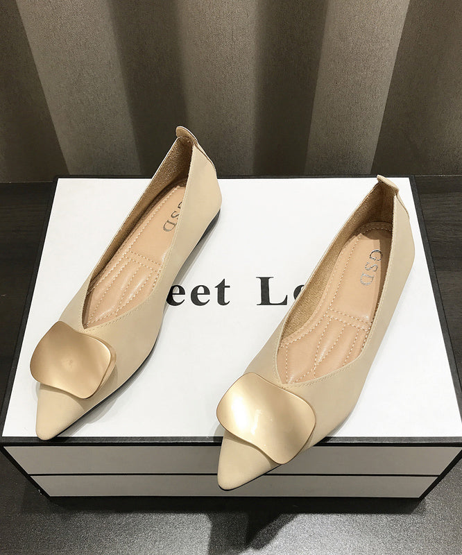 Boutique Splicing Flats Shoes Khaki Faux Leather Sequined Pointed Toe