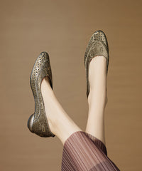 Vintage Splicing Chunky Shoes Green Cowhide Leather Breathable