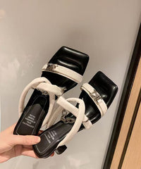 Stylish Splicing High Heel Gold Cowhide Leather Slide Sandals