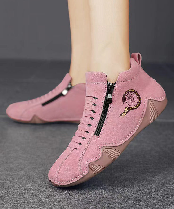 Spring Pink Comfortable Zipper Spliced Flat Shoes