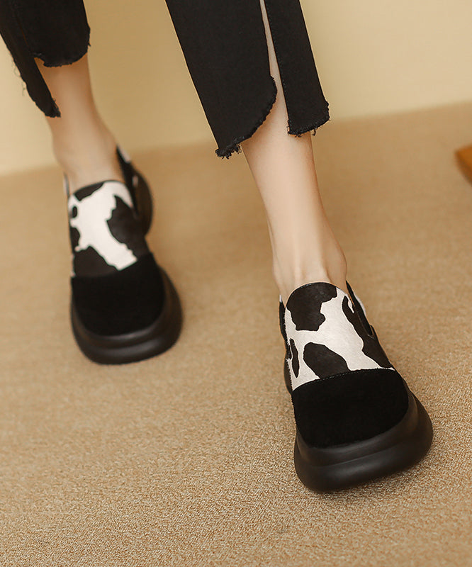 White Horse Hair Splicing Platform Loafer Shoes