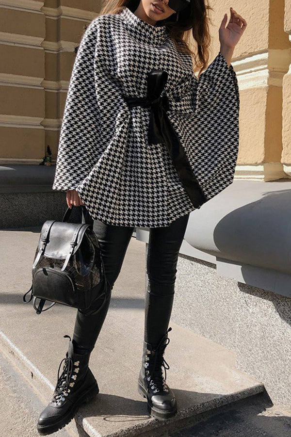 Houndstooth Loose Lace-up Cape