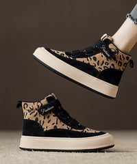 Khaki Leopard Platform Suede Buckle Strap Splicing Boots