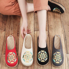 Black Embroideried Cotton Linen Slippers Shoes