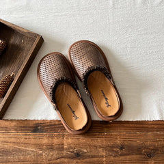 Retro Leather Hollow Soft Casual Sandals / Slippers