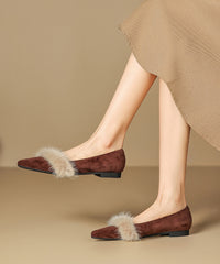 Autumn Black Fuzzy Fur Splicing Pointed Comfortable Flat Shoes