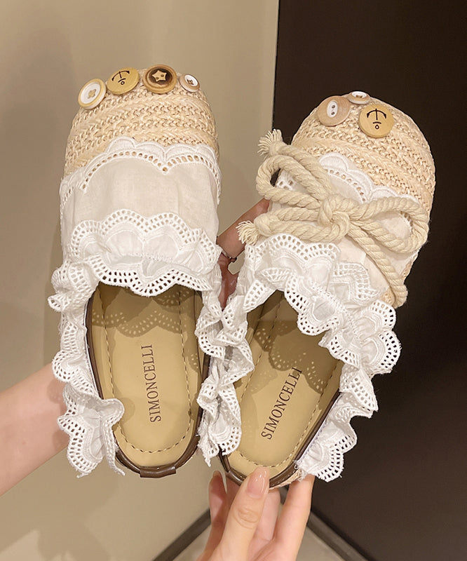 Chic Beige Lace Splicing Comfy Slide Sandals