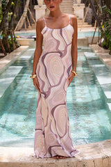 Elodie Swirl Unique Print Round Neck Slip Maxi Dress