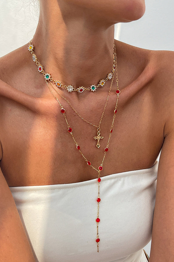 Diamond Cross Chain Elegant Multi-layered Necklace