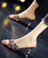 Peep Toe Stiletto Green Zircon High Heel Slippers