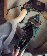 Black Flats Splicing Pointed Toe Sequined Zircon