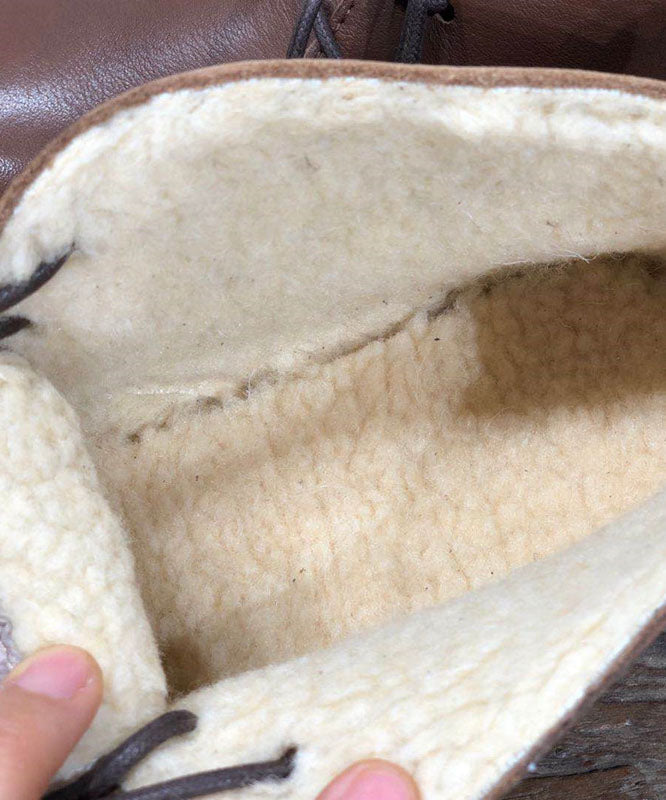 Black Flat Shoes For Lace Up Fuzzy Wool Lined Flat Shoes