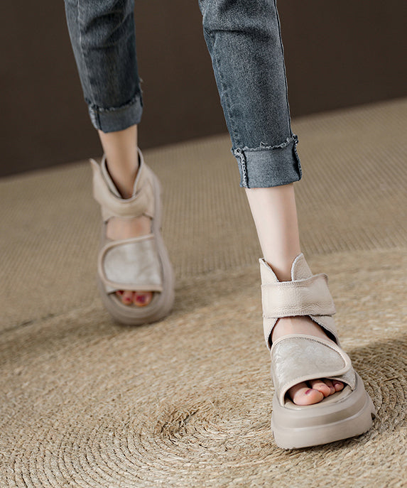 Vintage Brown Buckle Strap Splicing Platform Sandals Peep Toe