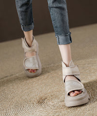 Vintage Brown Buckle Strap Splicing Platform Sandals Peep Toe