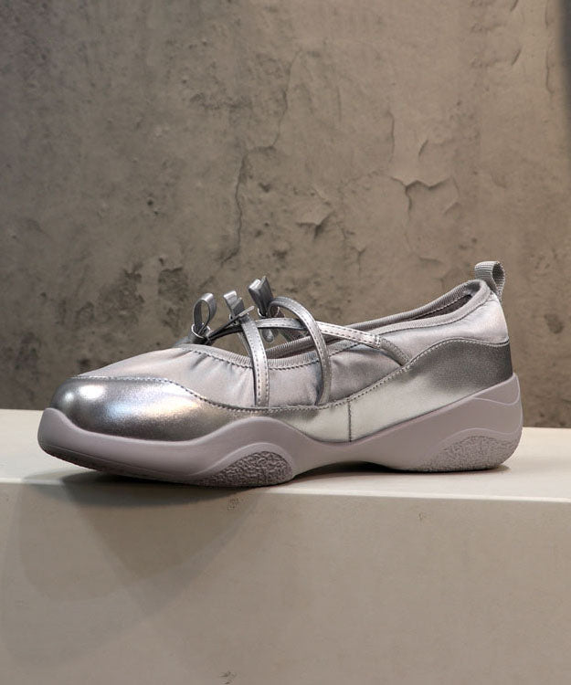 Comfy Silver Bow Cross Strap Flats Shoes