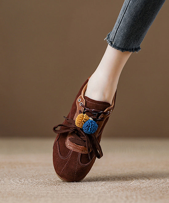 Suede Lace Up Splicing Chic Red Flat Shoes