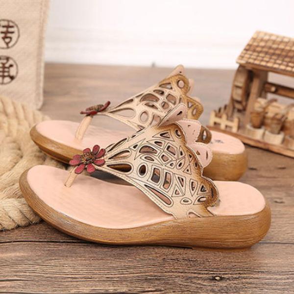 Casual Leather Shoes Beige Portable Slippers