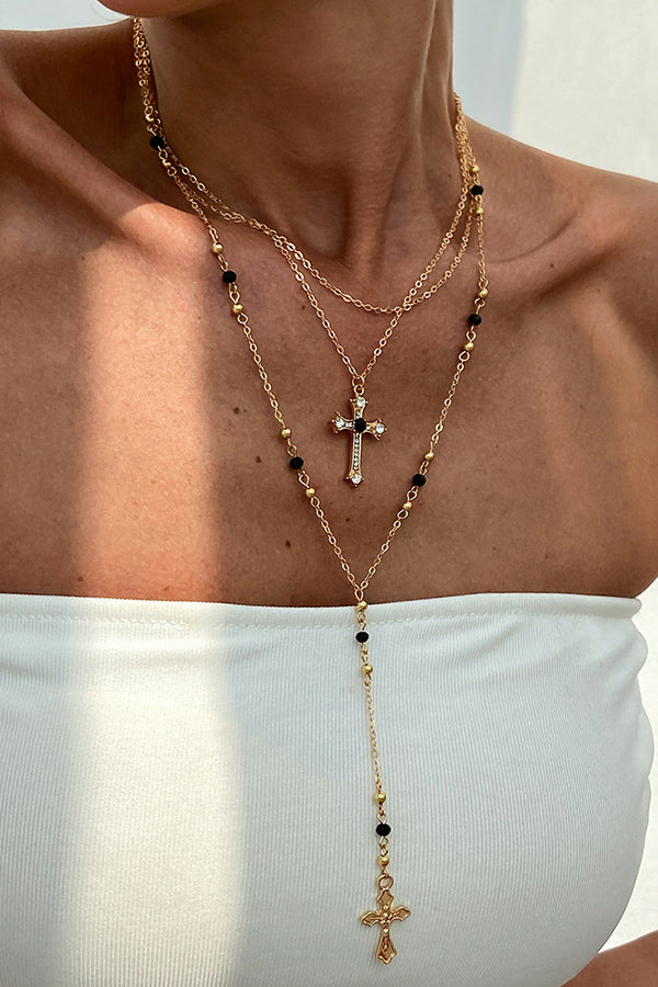 Diamond Cross Chain Elegant Multi-layered Necklace