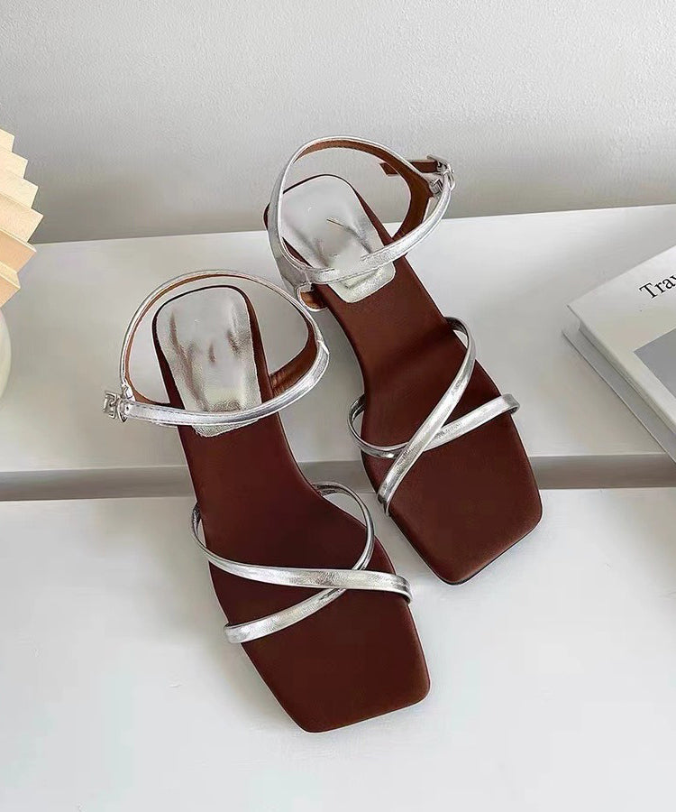 Stylish Beige Splicing Cowhide Leather Wedge Sandals Peep Toe