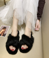 Splicing Slippers Shoes Light Green Fuzzy Fur