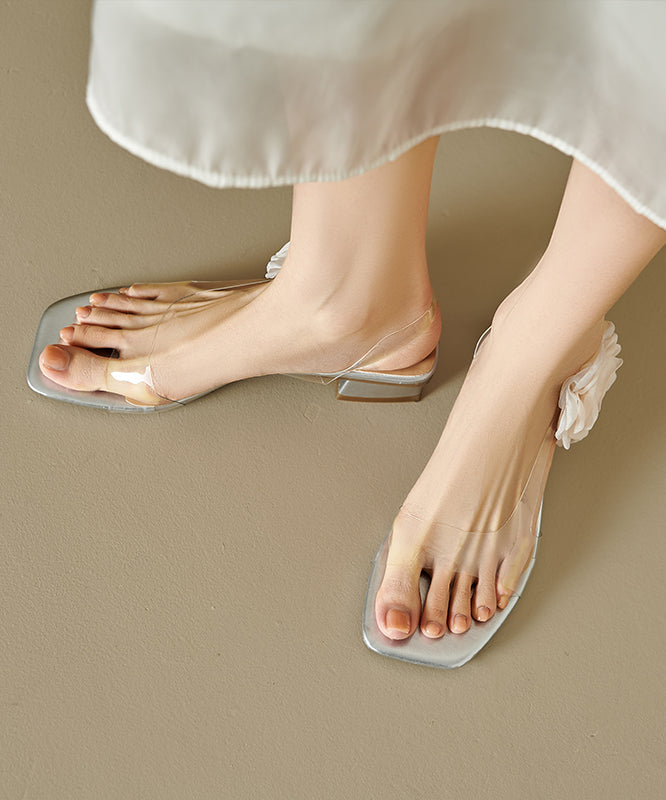 Silver Floral Splicing Stylish Chunky Sandals Peep Toe