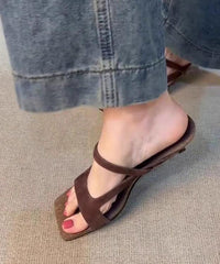 Elegant Splicing High Heel Slide Sandals Brown Suede