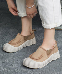 Handmade Splicing Platform Flat Feet Shoes Green Cowhide Leather