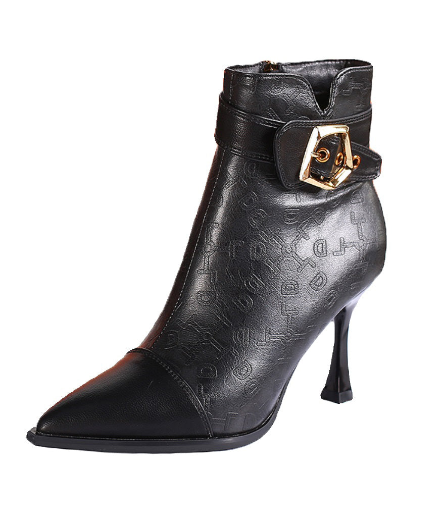 Khaki Boots High Heel Faux Leather Splicing